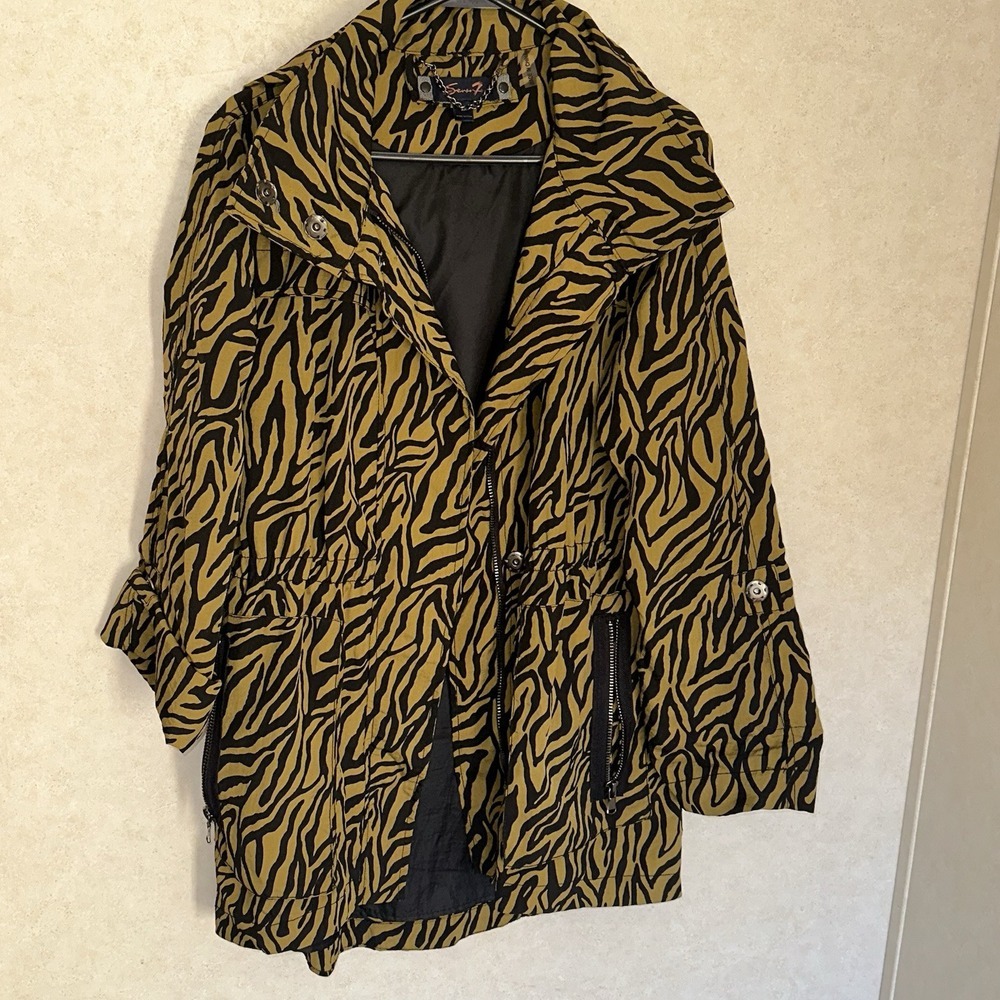 Seven7‎ Yellow and Black Zebra Print Rain Jacket sz M